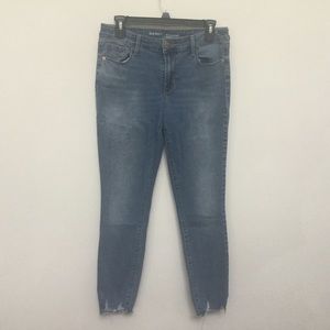 Old Navy Rockstar Mid Rise Mid Wash Raw Distressed Hem Skinny Jeans Size 8